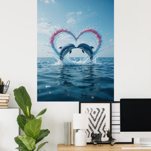 Delfine Valentinstag Tropische Liebe Herz Ozean Poster