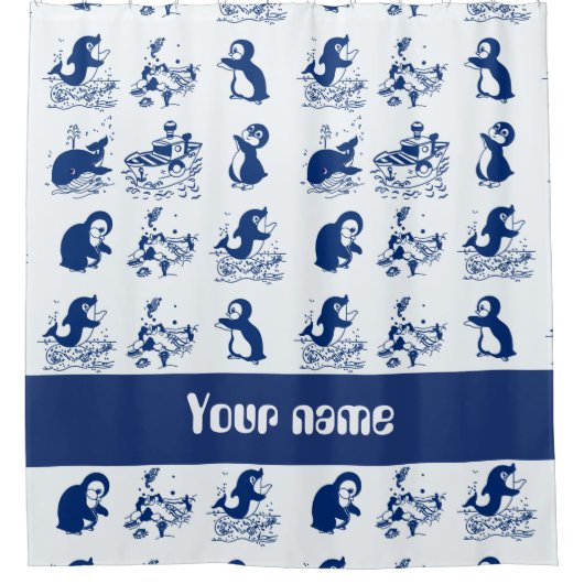 Delfine, Wale und Pinguine Duschvorhang (Vorderseite)