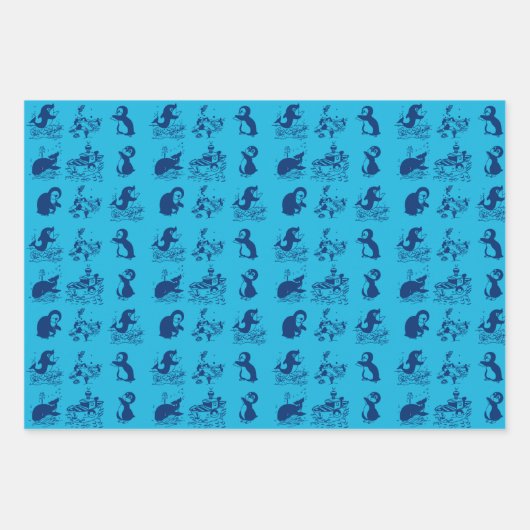 Delfine, Wale und Pinguine Geschenkpapier Set (Vorderseite)