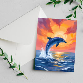Delfinsprung Sonnenuntergang Aquarell Ozean Gemalt