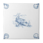 Delft-Alligatorfliese mit Muschel-Ecken Fliese (Vorderseite)