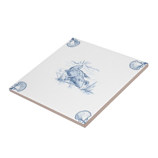 Delft-Alligatorfliese mit Muschel-Ecken Fliese (Seite)