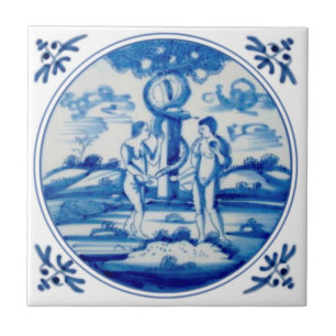 Delft Biblical Genesis Adam & Eve Repro ca. 1760 Fliese