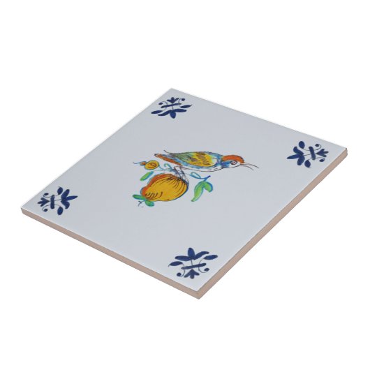 Delft Bird auf Zweig mit Fruit Repro c. 1650 Fliese (Seite)