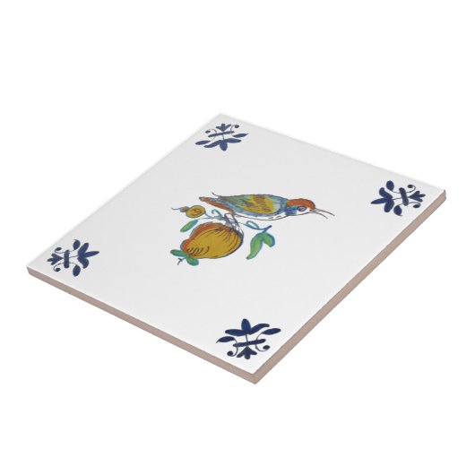 Delft Bird auf Zweig mit Fruit Repro c. 1650 Tile Fliese (Seite)