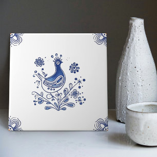 Delft-Blau im niederländischen Stil, Vogel Blumen  Fliese