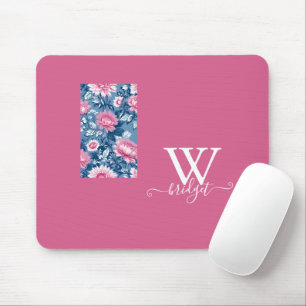 Delft-Blau & Rosa Vintage-Moderne Blumendekoration Mousepad