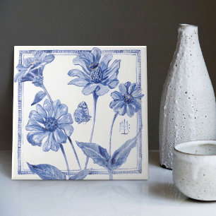 Delft-Blau-Schmetterlings-Blumen-Wanddekoration Ar Fliese