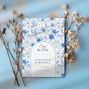 Delft Blau Weiße Chinoiserie Blumenmuster Save The Date