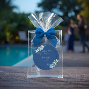 Delft Blau Weiße Chinoiserie Florale Brautschauer Runder Aufkleber