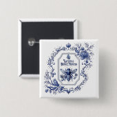 Delft Blaue Honigbiene & Blumen Button (Vorne & Hinten)