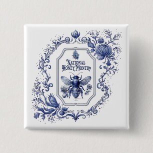 Delft Blaue Honigbiene & Blumen Button