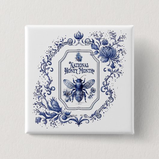 Delft Blaue Honigbiene & Blumen Button (Vorderseite)