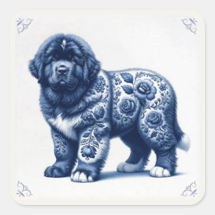 Delft-Blauer Neufundländer-Welpe Quadratischer Aufkleber