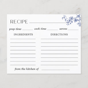 Delft-Blaues Florales Chinoiserie-Rezeptkarte