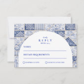 Delft Blaues Patchwork-Toile-Hochzeit RSVP Karte (Vorderseite)