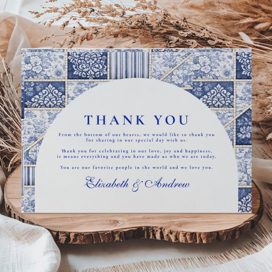 Delft Blaues Patchwork-Toile-Hochzeitstuch Dankeskarte