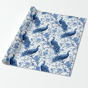 Delft-Blaues Vintage-Blaues Chinoiserie-Pfau Geschenkpapier