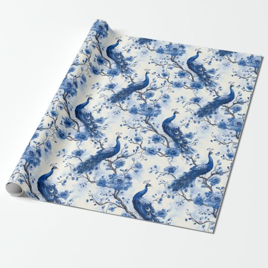Delft-Blaues Vintage-Blaues Französisches Chinoise Geschenkpapier (Ungerollt)