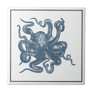 Delft-Blaues Vintage-Steampunk-Oktopus oder Teufel Fliese