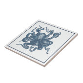 Delft-Blaues Vintage-Steampunk-Oktopus oder Teufel Fliese (Seite)
