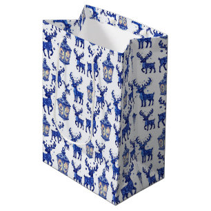 Delft-Blaues Weihnachts-Rentier und Laterne-Festta Mittlere Geschenktüte