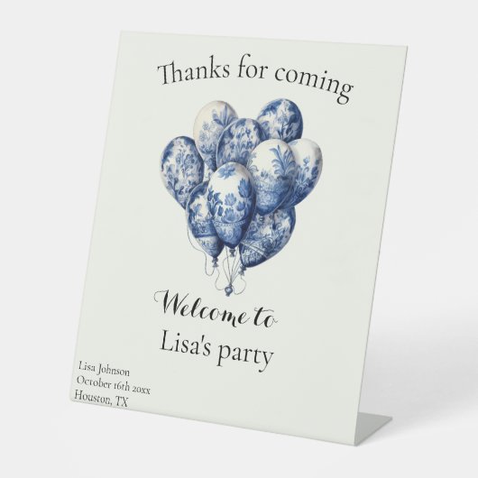 Delft Blue Balloons anpassbar Sockelschild (Vorderseite)