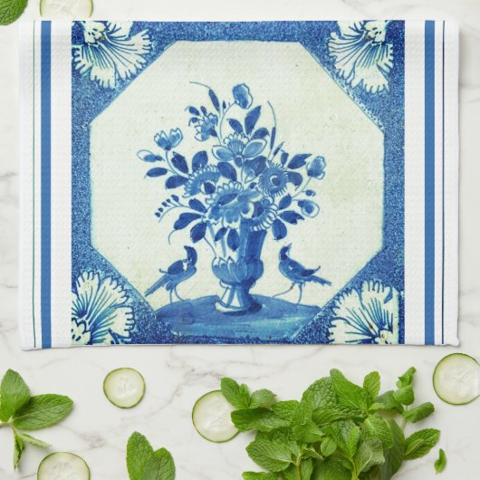 Delft Blue Birds floral Französisch Country Elegan Geschirrtuch (Gefaltet)