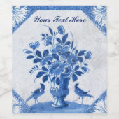 Delft Blue Birds floral Französisch Country Elegan Weinetikett (Einzelnes Label)