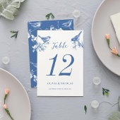 Delft Blue Birds Frühlings-Hochzeitstischkarte Tischnummer