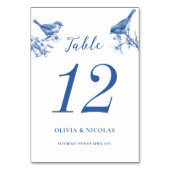 Delft Blue Birds Frühlings-Hochzeitstischkarte Tischnummer (Vorderseite)