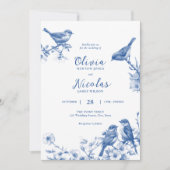 Delft Blue Birds Spring Wedding Einladung (Vorderseite)