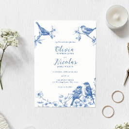 Delft Blue Birds Spring Wedding Einladung