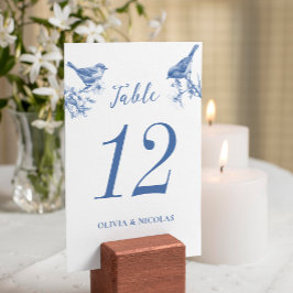 Delft Blue Birds Spring Wedding Table Card Tischnummer