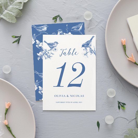 Delft Blue Birds Spring Wedding Table Card Tischnummer