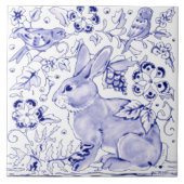 Delft Blue Bunny Rabbit Bird Dedham Elegante Rusti Fliese (Vorderseite)