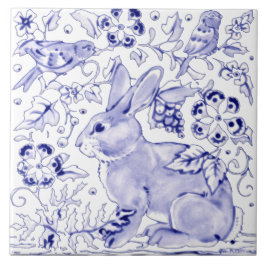Delft Blue Bunny Rabbit Bird Dedham Elegante Rusti Fliese
