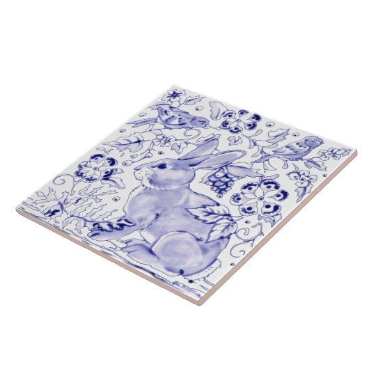 Delft Blue Bunny Rabbit Bird Dedham Elegante Rusti Fliese (Seite)