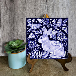 Delft Blue Bunny Rabbit Bird Dedham Elegante Rusti Fliese
