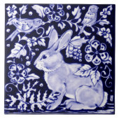 Delft Blue Bunny Rabbit Bird Dedham Elegante Rusti Fliese (Vorderseite)