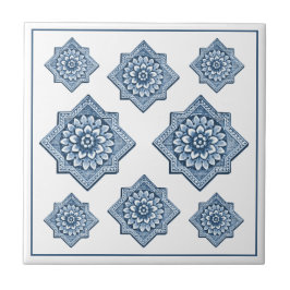 Delft Blue China look Ornamental Floret Pattern Fliese
