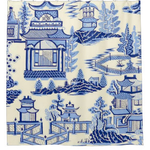 Delft Blue China Ming Dynastie Teehaus Duschvorhang