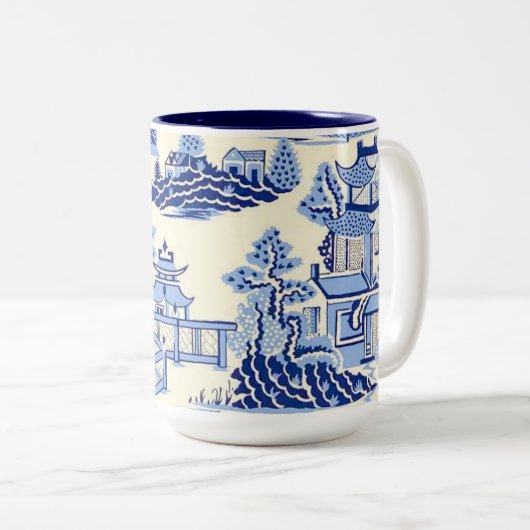 Delft Blue China Ming Dynastie Teehaus Zweifarbige Tasse (VorderseiteRechts)