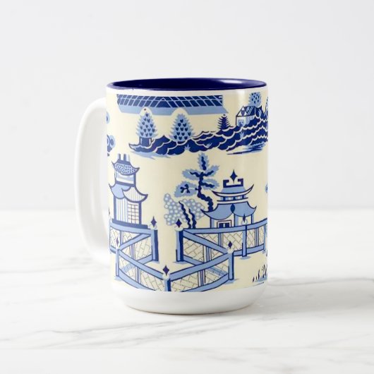 Delft Blue China Ming Dynastie Teehaus Zweifarbige Tasse (Vorderseite Links)