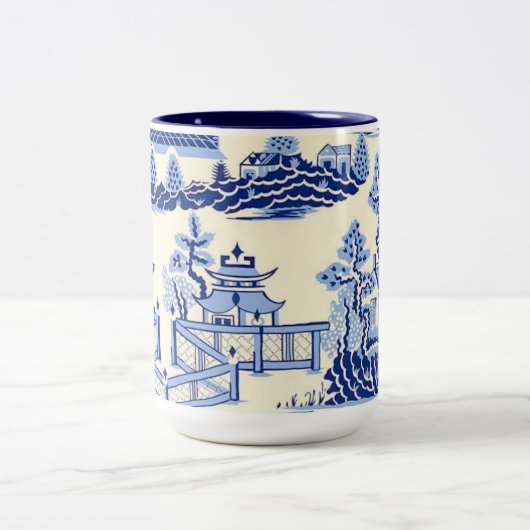 Delft Blue China Ming Dynastie Teehaus Zweifarbige Tasse (Mittel)