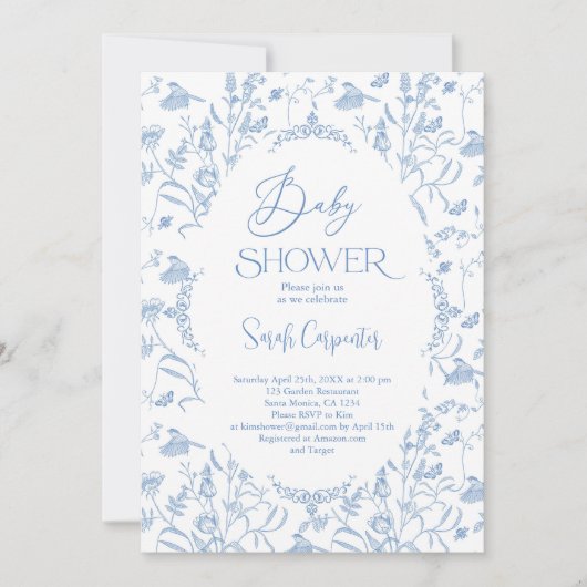 Delft Blue Chinoiserie Baby Shower Boy Einladung (Vorderseite)