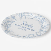 Delft Blue Chinoiserie Baby Shower Boy Pappteller (Schrägansicht)