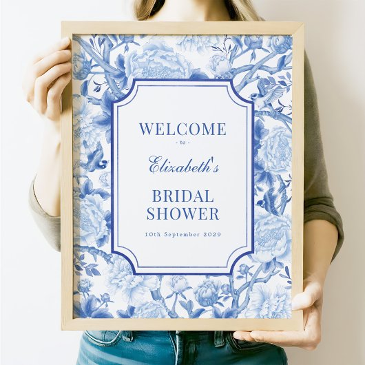Delft Blue Chinoiserie Brautparty Willkommen Poster
