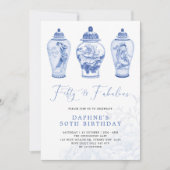 Delft Blue Chinoiserie Ginger Jar 50. Geburtstag Einladung (Vorderseite)