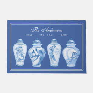 Delft Blue Chinoiserie Ginger Jars Family Monogram Fußmatte